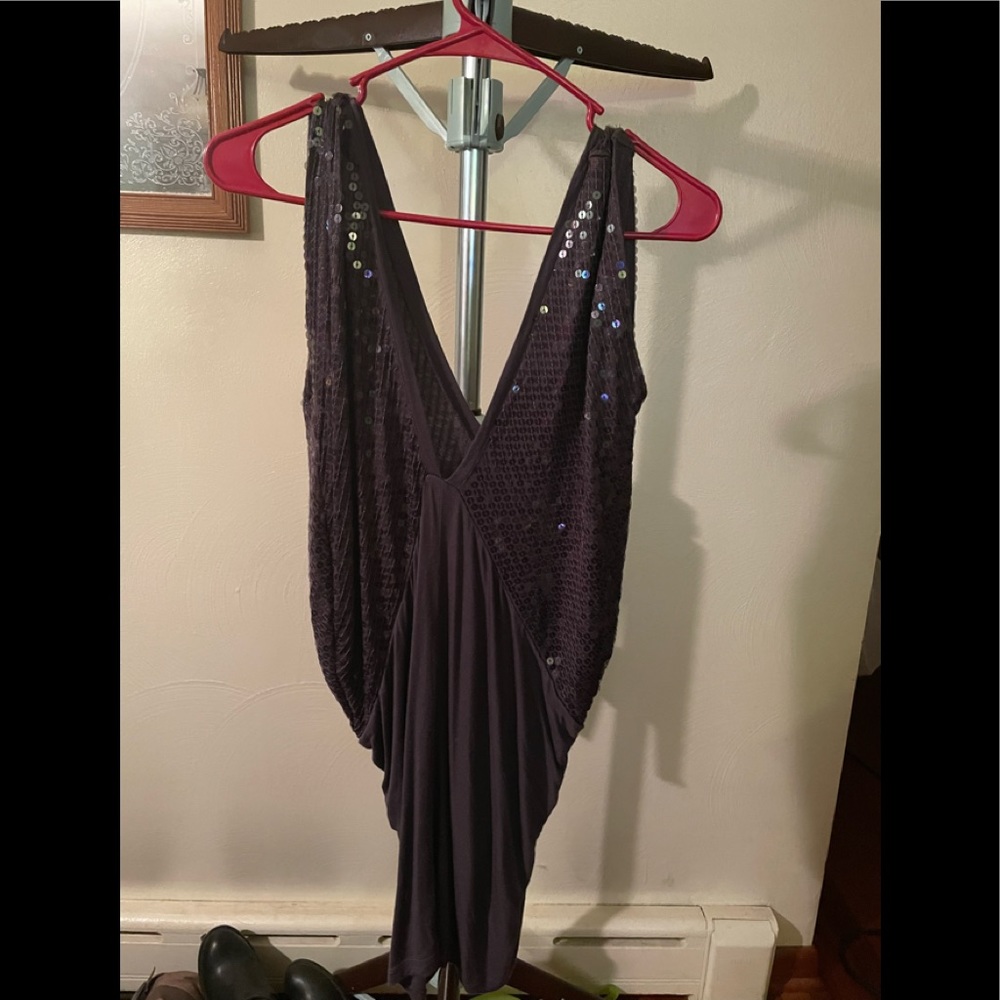 Deep V-Cut sequined top